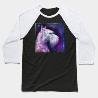 An Expressive Painting of a White Schnauzer on Purple Blue Shades Baseball T-Shirt